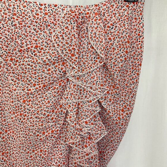 New Katharine Kidd Lilya White Orange Tulip Print Ruffle Front Slit Midi Skirt 4 - Picture 6 of 13